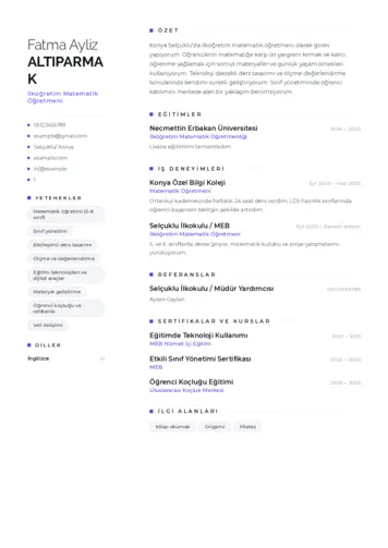 Matematik Öğretmeni Cv Örnekleri cv indir